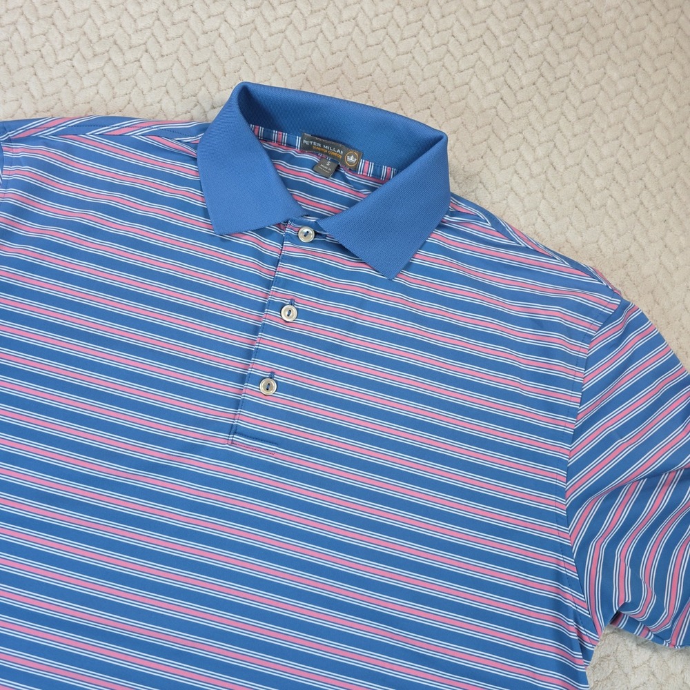 Peter Millar Summer Comfort Polo Shirt Mens Small Blue Pink Striped Golf S